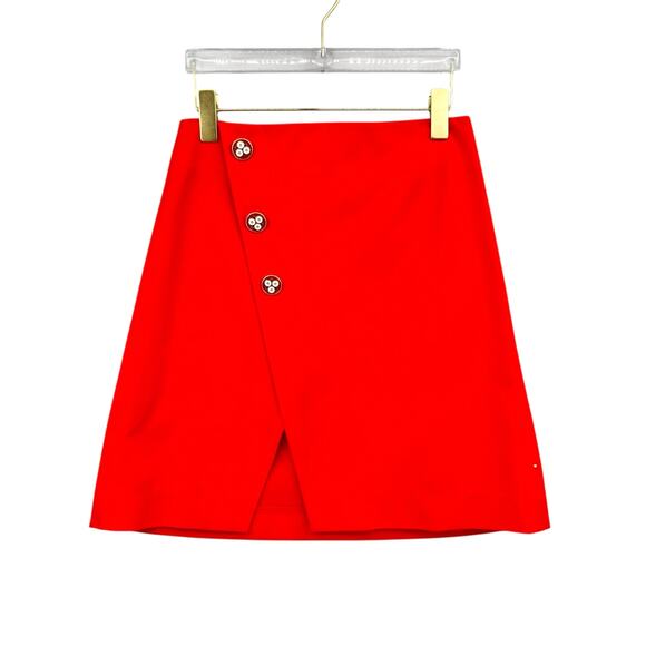 Pearl by Lela Rose Bright RedOrange Stretch Ponte Knit Flower Button Mini Skirt - Picture 1 of 7